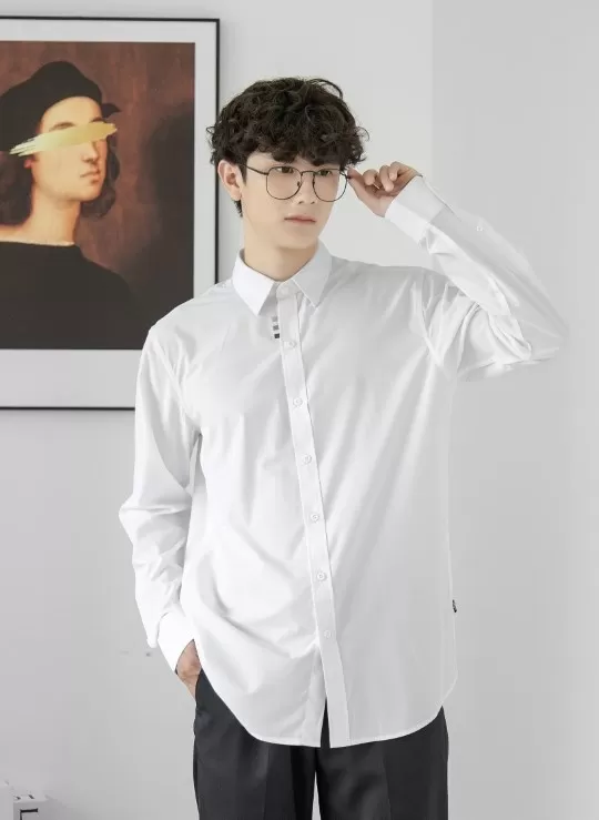 Áo Sơ Mi Cổ Bẻ Tay Dài Sợi Tre Ít Nhăn Trơn Dáng Vừa Đơn Giản Gu Đơn Giản