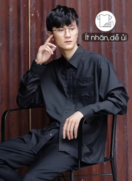 Áo Sơ Mi Cổ Bẻ Tay Dài Sợi Tự Nhiên Ít Nhăn Trơn Dáng Rộng Đơn Giản Gu Tối Giản